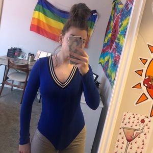 blue bodysuit